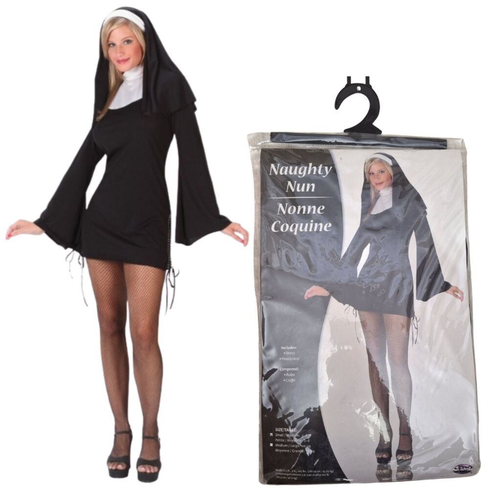 New-Sexy Naughty Nun Halloween Costume for Women Minidress & Veil Headpiece S/M